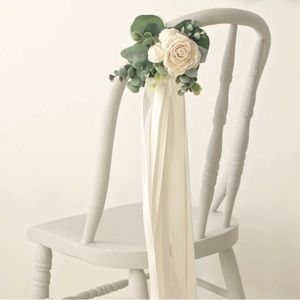 Home made. White satin, flower and lace aisle decor for wedding/reception